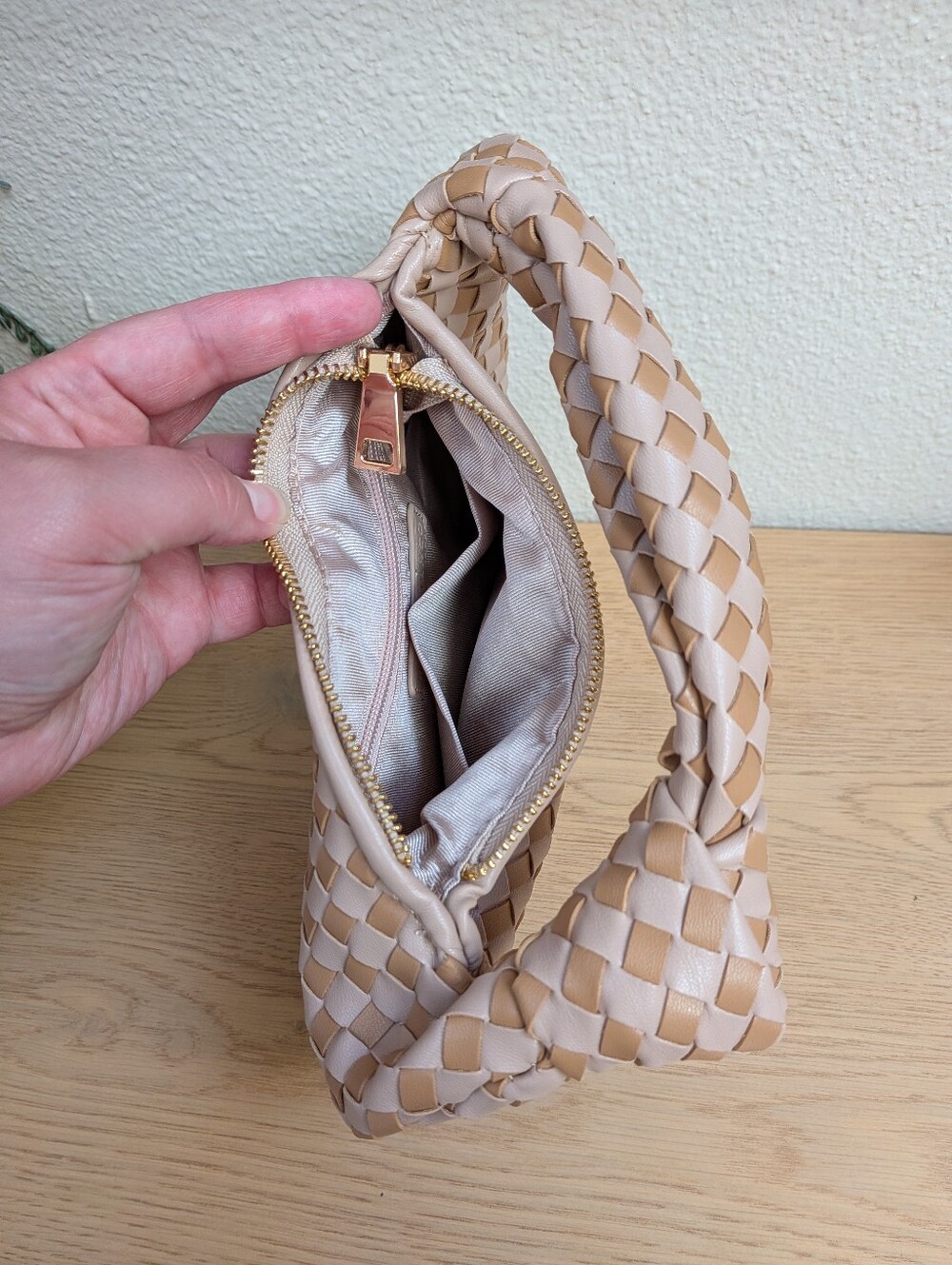 Melie Bianco Anthropologie Brigitte Woven Vegan Leather Mini Handbag Beige Tan - Picture 4 of 8